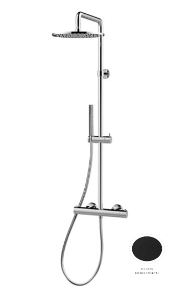 Colonne de douche TONDO PRIME thermostatique, E 150 mm, tête de douche ronde diam. 250 mm, avec raccords excentriques 1/2"x 3/4", 01.093 noir mat