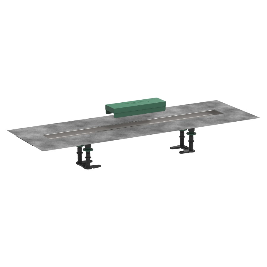 Set d'installation UBOX UNIVERSAL MATCH 80 cm, pour rigole de douche RainDrain Rock/Match rigole en acier inoxydable natte d'étanchéité prémontée pieds réglables, sans corps à encastrer 01000180/01001180/01002180