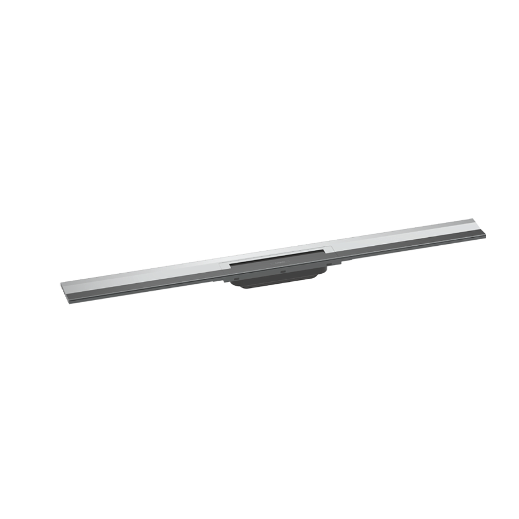 Rigole de douche RAINDRAIN FLEX 120 cm, recouvrement design insert amovible raccourcissable pour montage mural, sans corps à encastrer 01000180/01001180/01002180, chromé