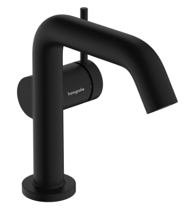 Mélangeur de lavabo TECTURIS S 110 Fine S 130 mm, goulot fixe hauteur d'écoulement 112 mm EcoSmart+, CoolStart - eau froide par position de levier au milieu, avec vidage Push-Open, débit 4 l/min, noir mat