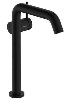 Mélangeur de lavabo TECTURIS S 240 Fine S 167 mm, goulot fixe hauteur d'écoulement 230 mm EcoSmart+, CoolStart - eau froide par position de levier au milieu, avec vidage Push-Open, débit 4 l/min, noir mat