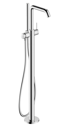 Mélangeur de bain Tecturis S - S 194 mm, goulot fixe H jusqu'à aérateur 857-937 mm avec colonne pour montage à pose libre, douche à main bâton, tuyau de douche support de douche, sans corps à encastrer 758 415, chromé