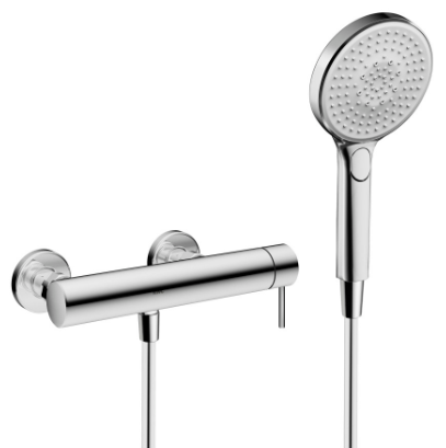 Mélangeur de douche Ono E - E 153 mm, raccords d'arrêt 1/2" x 1/2", avec douche et tuyau, classe énergétique A, chromeline