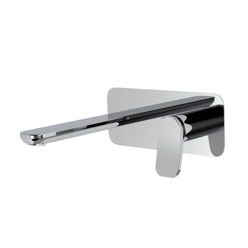 Mélangeur de lavabo encastré FLO, S 196 mm écartement entre poignée et bec 120 mm, avec plaque rectangulaire 216x90 mm, SANS corps encastrable, débit 5 l/min, CR Chromé