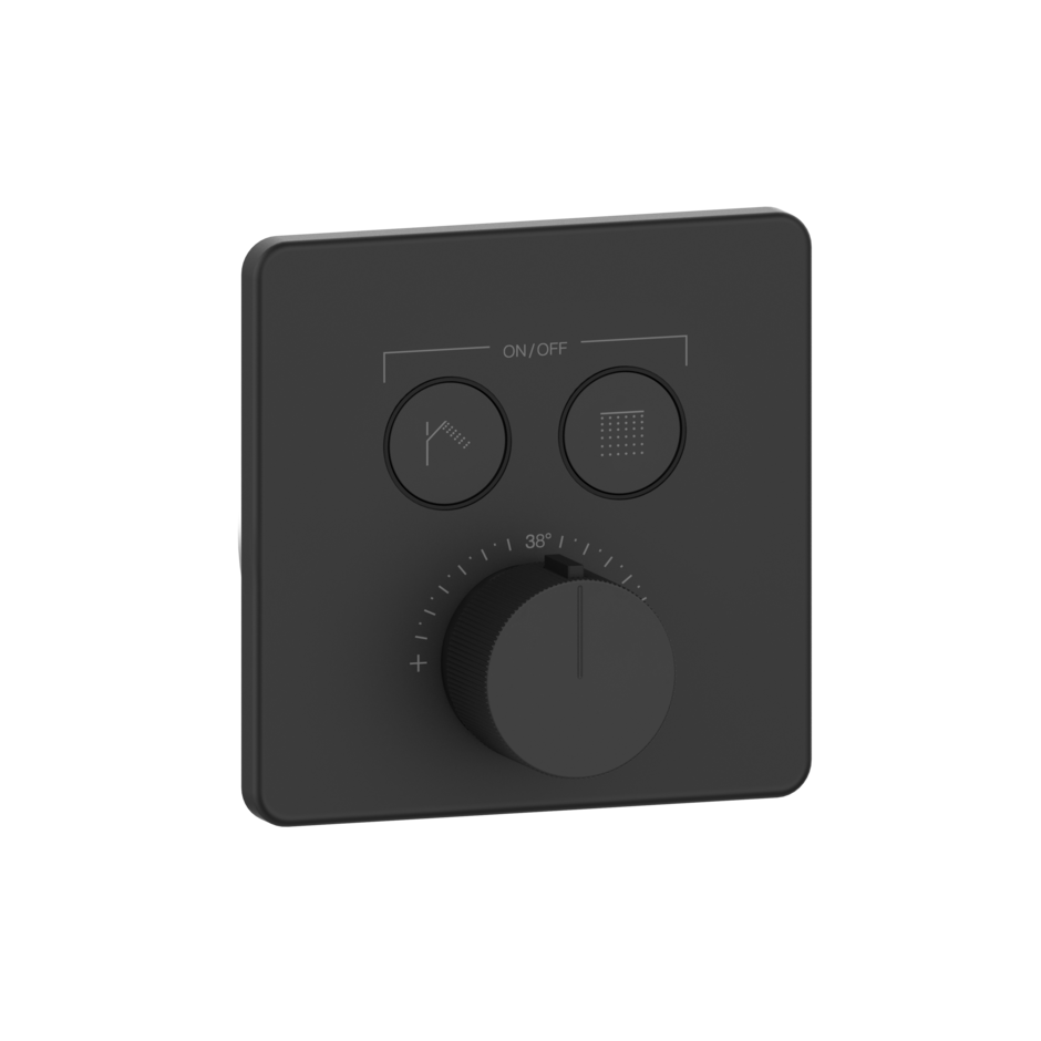 Partie apparente pour mitigeur thermostatique deux fonctions avec touche on/off, finition 299 Noir Mat