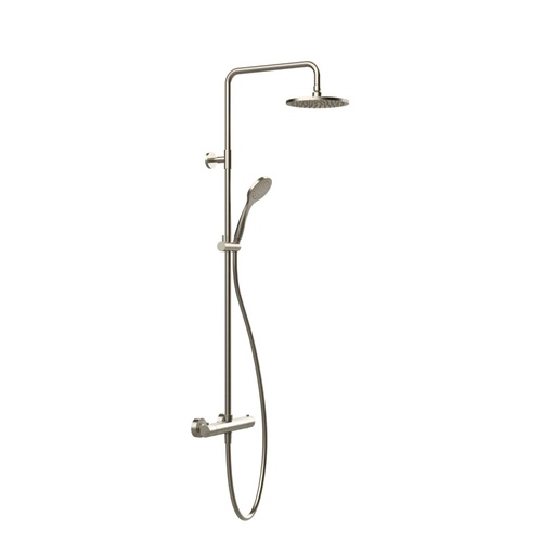 [1621C1115] Colonne de douche EMPORIO SHOWER thermostatique, EC 150, raccords excentrique 1/2"x1/2", douche de pluie diam. 200 mm, inverseur automatique, support orientable sur barre de douche, flexible 150 cm, douchette à main diam. 100 mm anticalcaire, groupe acoustique II, débit 12 l/min, 149 Finox