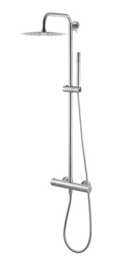 [1621S0925] Colonne de douche X-Steel, mitigeur de douche thermostatique 1/2" E 150 mm, tête de douche ronde ø 250 mm, pomme de douche type bâton, tuyau flexible, avec raccords excentriques 1/2"x3/4", Couleur 50.050 acier inox