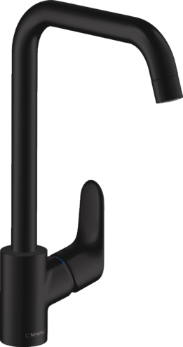 [1621C1611] Mélangeur d'évier FOCUS 260 S 204 mm, goulot orientable réglables à 110°, 150° ou 360° Quick Clean, débit 12 l/min groupe acoustique I , Noir mat