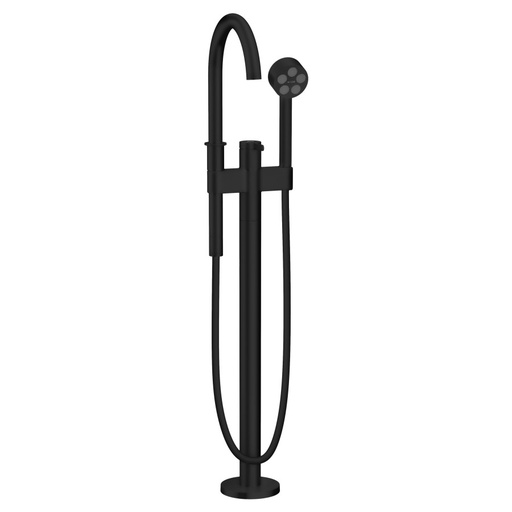 [1621C1688] Mélangeur de bain One S 220 mm, goulot fixe H jusqu'à aérateur 866-946 mm avec colonne pour montage à pose libre, douche à main tuyau de douche, support de douche, Noir mat