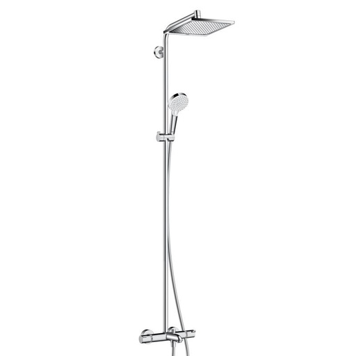 [1621C1713] Colonne de douche CROMETTA E 240, baignoire mélangeur de douche thermostat 1/2", robinet d'arrêt, inverseur, douche de tête, Crometta E 240 1jet 240 x 240 mm, Quick Clean bras de douche orientable douche à main Crometta Vario tuyau de douche Isiflex 160 cm, classe énergie F,  groupe acoustique I, chromé