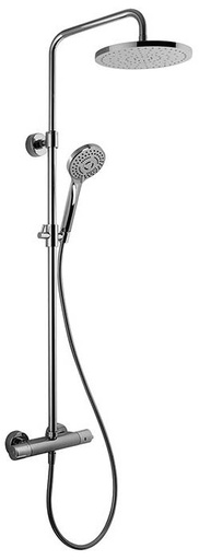 [1621H0938] Colonne de douche (MAST) réglable en hauteur, thermostatique corps froid E 153 mm, tête de douche ronde laiton diam. 250 mm, flexible 1500 mm, douchette à main 3 jets, avec raccords d'arrêt 1/2" x 1/2", chromé
