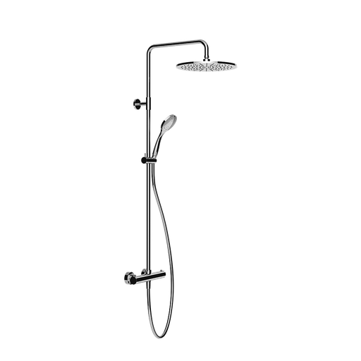 [1621C1932] Colonne de douche EMPORIO SHOWER thermostatique, EC 150, raccords excentrique 1/2"x1/2", douche de pluie diam. 300mm, inverseur automatique, support orientable sur barre de douche, flexible 150 cm et douchette à main diam. 100 mm anticalcaire, groupe acoustique II, débit 12 l/min, 031 Chromé