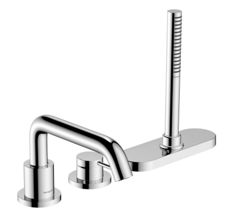 [1621C2008] Garniture de remplissage TECTURIS S 3 trous, goulot pour gorge de baignoire S 194 mm, mélangeur douche à main jet Rain, Mono set final pour montage sur gorge de baignoire, sans corps à encastrer 757 058, chromé