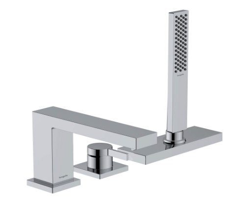 [1621C2054] Garniture de remplissage TECTURIS E 3 trous, goulot pour gorge de baignoire S 206 mm, mélangeur douche à main jet PowderRain set final pour montage sur gorge de baignoire, sans corps à encastrer 757 058, chromé