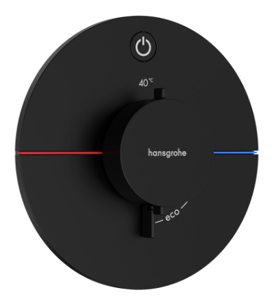 [1621C2057] Thermostat SHOWERSELECT COMFORT S UP set de montage final D 15,5 cm, pour commander 1 fonction, robinet Start/Stop bouton Select, débit 20,3 l/min, sans corps à encastrer 757 049, noir mat