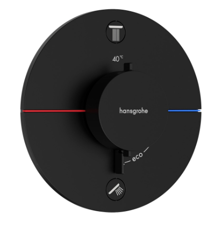 [1621C2059] Thermostat SHOWERSELECT COMFORT S UP set de montage final D 15,5 cm, pour commander 2 fonctions, robinet Start/Stop, bouton Select débit 22,1 l/min, sans corps à encastrer 757 049, noir mat
