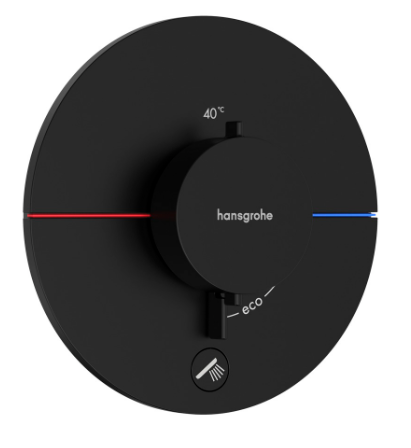 [1621C2061] Thermostat SHOWERSELECT COMFORT S UP set de montage final D 15,5 cm, pour commander 1 fonction et une sortie supplémentaire, robinet Start/Stop, bouton Select débit 32,8 l/min, sans corps à encastrer 757 049, noir mat