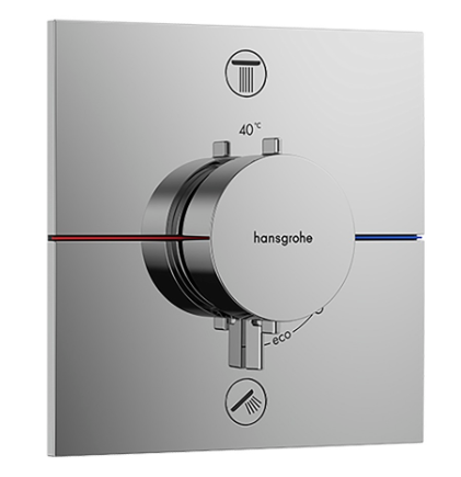 [1621C2068] Thermostat SHOWERSELECT COMFORT E UP set de montage final 15,5 x 15,5 cm, pour commander 2 fonctions, robinet Start/Stop, bouton Select débit 22,1 l/min, sans corps à encastrer 757 049, chromé