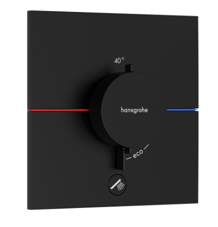 [1621C2073] Thermostat SHOWERSELECT COMFORT E UP set de montage final 15,5 x 15,5 cm, pour commander 1 fonction et une sortie supplémentaire, robinet Start/Stop, bouton Select débit 32,8 l/min, sans corps à encastrer 757 049, noir mat