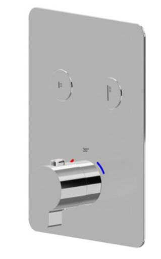 [1621H0972] Robinet de douche THERMO EASY UP, thermostat, set de montage final, 19 x14 cm, poussoirs pour commander 2 fonctions, sans corps à encastrer Nr. 27751, débits selon tête de douche et pomme de douche, groupe acoustique NT, chromé