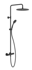 [1621C2197] Colonne de douche EMPORIO SHOWER thermostatique, EC 150, raccords excentrique 1/2"x1/2", douche de pluie diam. 300mm, inverseur automatique, support orientable sur barre de douche, flexible 150 cm et douchette à main diam. 100 mm anticalcaire, groupe acoustique II, débit 12 l/min, 299 Noir XL