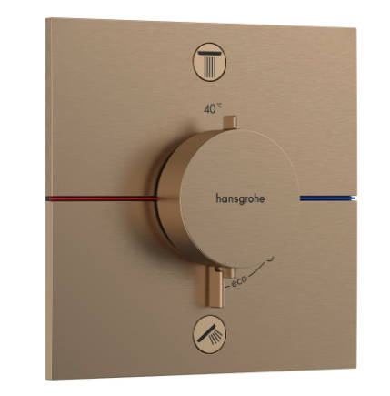 [1621C2269] Thermostat SHOWERSELECT COMFORT E UP set de montage final 15,5 x 15,5 cm, pour commander 2 fonctions, robinet Start/Stop, bouton Select débit 22,1 l/min, sans corps à encastrer 757 049, bronze brossé