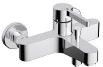 [1621S0858] Mélangeur de bain BEVO E 153 mm, raccords d'arrêt 1/2" x 3/4", sans tuyau de douche, douchette et support groupe acoustique NT, chromeline