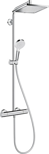 [1621C1464] Colonne de douche CROMETTA E 240 1JET, mélangeur de douche, thermostat 1/2" robinet d'arrêt inverseur douche de tête Crometta E 240 1jet 240 x 240 mm, Quick Clean brase de douche 350 mm, douche à main Crometta Vario, tuyau de douche Isiflex 160 cm débit 15 l/min, classe énergie E, groupe acoustique I, chromé